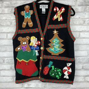 P'Galli Designs Sweater Cardigan Vest Black Christmas Size M Christmas Holiday